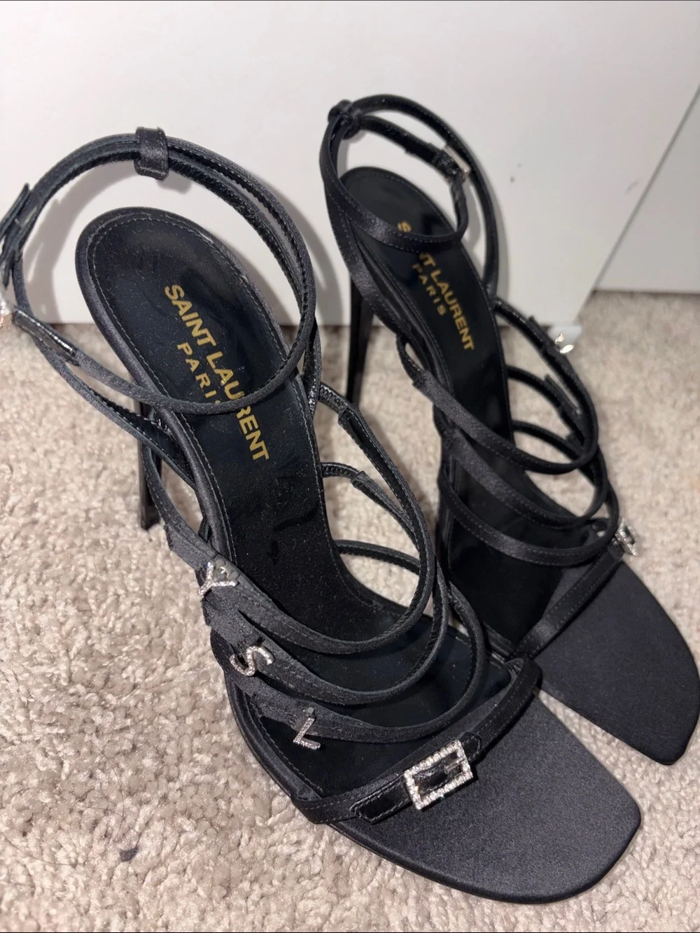 Yves Saint Laurent YSL Jerry embellished satin sandals in black - Picture 6 of 11